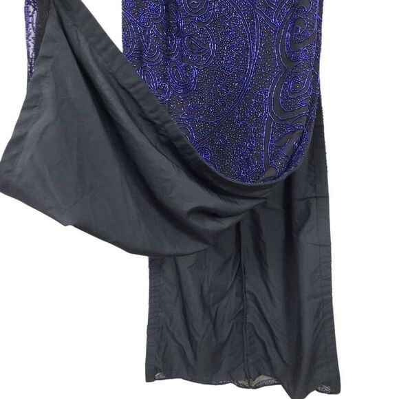 Vtg Cache 100% Silk Beaded Formal Maxi Dress Sz L Black Blue Straples Gown Prom - Picture 3 of 7